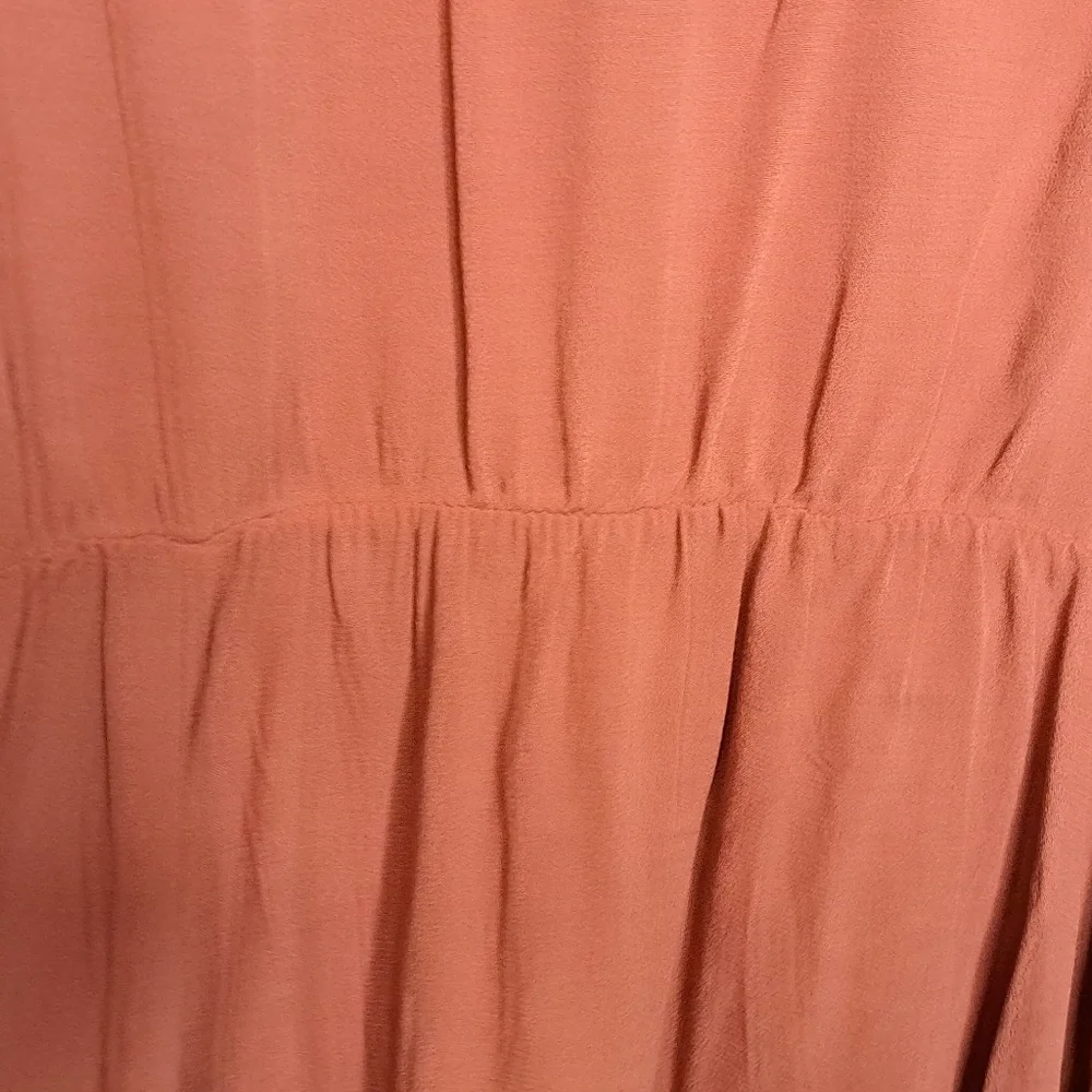 Burnt Orange Babydoll Gauze Lace Up Shirt with Embroidered, Crocheted Accents - Picture 2 of 10